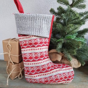 Filcowa skarpeta na prezenty czerwono-szara 38cm