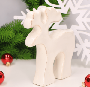 Renifer ceramiczny stojący 16cm, kolor kremowy 
