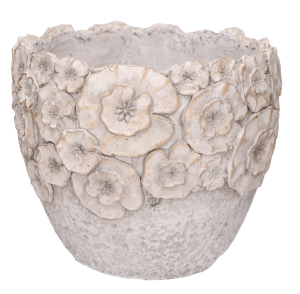 Osłonka kamienna z cementu z kwiatami, okrągła 12cm