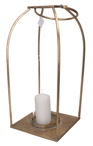 Lampion metalowy złoty ze szkłem latarnia świecznik 37 cm