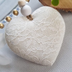 Serce materiałowe zawieszka ślub komunia krem 8cm