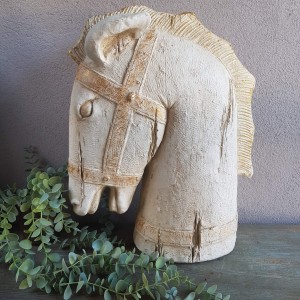 Figurka ceramiczna głowa konia kremowa 47cm 