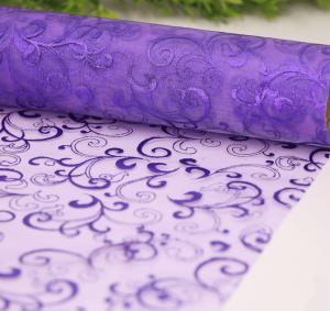 Materiał organza bieżnik fioletowy wzorek 36cm 