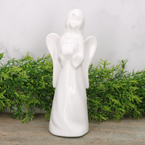 Anioł ceramiczny biały szkliwiony 22cm