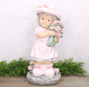 Figurka ogrodowa Dziewczynka z bukietem duża róż 40cm