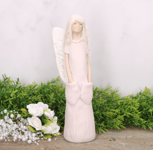 Anioł aniołek gipsowy z kieszeniami różowy 25cm  