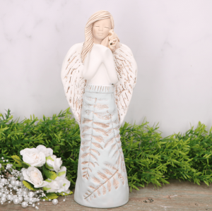 Anioł aniołek gipsowy "paprocie" błękitny 26,5cm