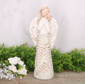 Anioł aniołek gipsowy "paprocie" miętowy 26,5cm