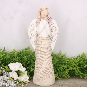 Anioł aniołek gipsowy "paprocie" krem 26,5cm 