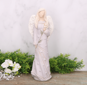 Anioł aniołek gipsowy z różą fiolet 31cm