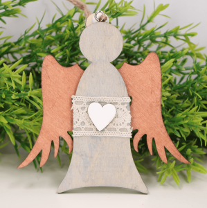 Zawieszka na choinkę aniołek z koronką szary 11,5cm