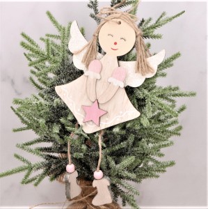 Drewniana zawieszka na choinkę aniołek różowy 21cm