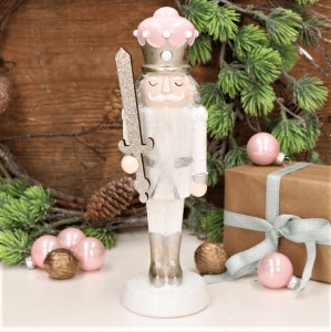 Dziadek do orzechów żołnierzyk róż, biały figurka 23cm 