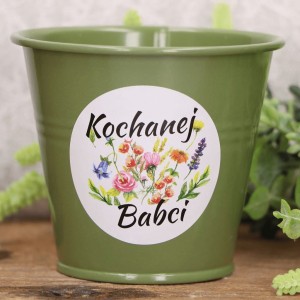 Osłonka metalowa wiaderko 8 cm zielone Dzień Babci