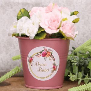 Osłonka metalowa wiaderko 8 cm róż Dzień Babci