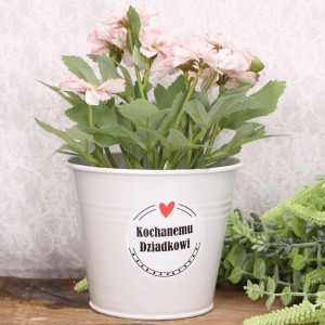 Osłonka metalowa wiaderko 10 cm białe Dzień Dziadka