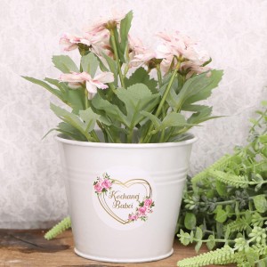 Osłonka metalowa wiaderko 10 cm białe Dzień Babci