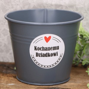 Osłonka metalowa wiaderko 10 cm grafitowy Dzień Dziadka