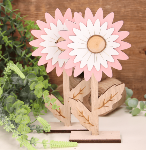 Drewniany kwiat słonecznik wiosenny róż 21cm 2szt 