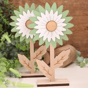 Drewniany kwiat słonecznik wiosenny zielony 21cm 2szt  