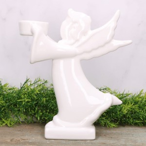 Anioł ceramiczny biały szkliwiony 27cm 