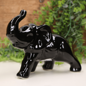 Słoń Mamut Średni szkliwiony czarny 20cm.