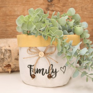 Doniczka z juty z napisem "Family" 12 cm.
