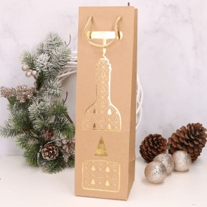 Torebka eko świąteczna na wino 38x11 cm - butelka w choinki