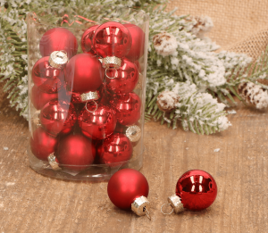 Bombki szklane czerwone 2,5cm- 24 sztuki w pudełku