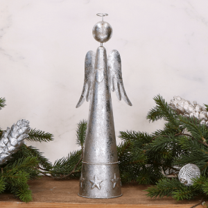 Srebrny metalowy anioł 30x10x7cm