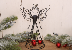 Ażurowy metalowy anioł dekoracyjny – czarny, 28 cm