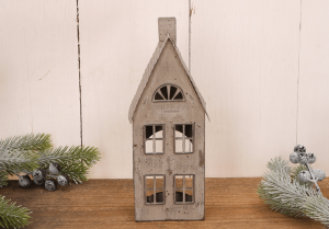 Metalowy domek dekoracyjny z miejscem na tealight – kremowy 23 cm
